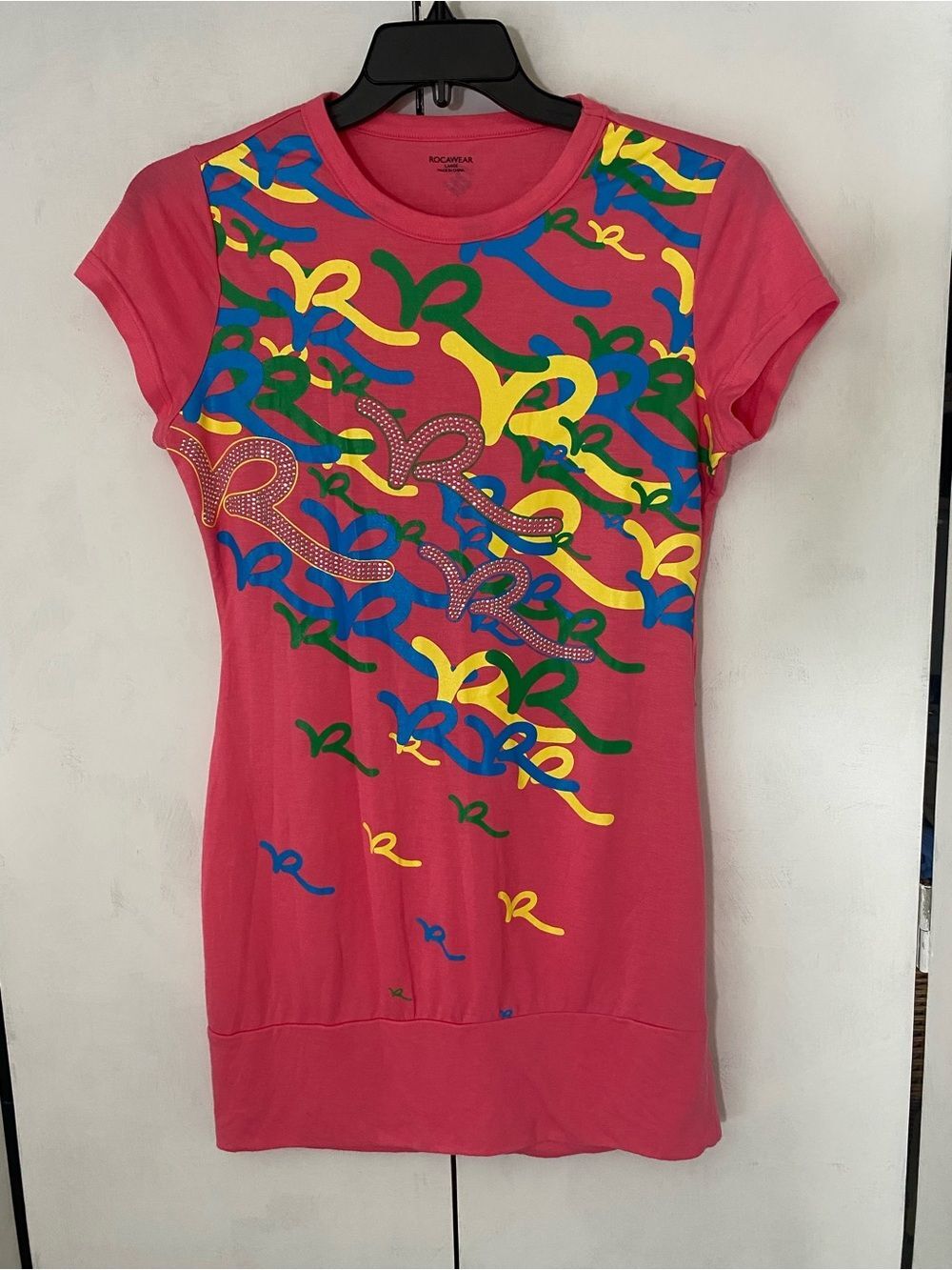 Rocawear Pink Logo T-shirt Dress Large Bling EUC Streetwear